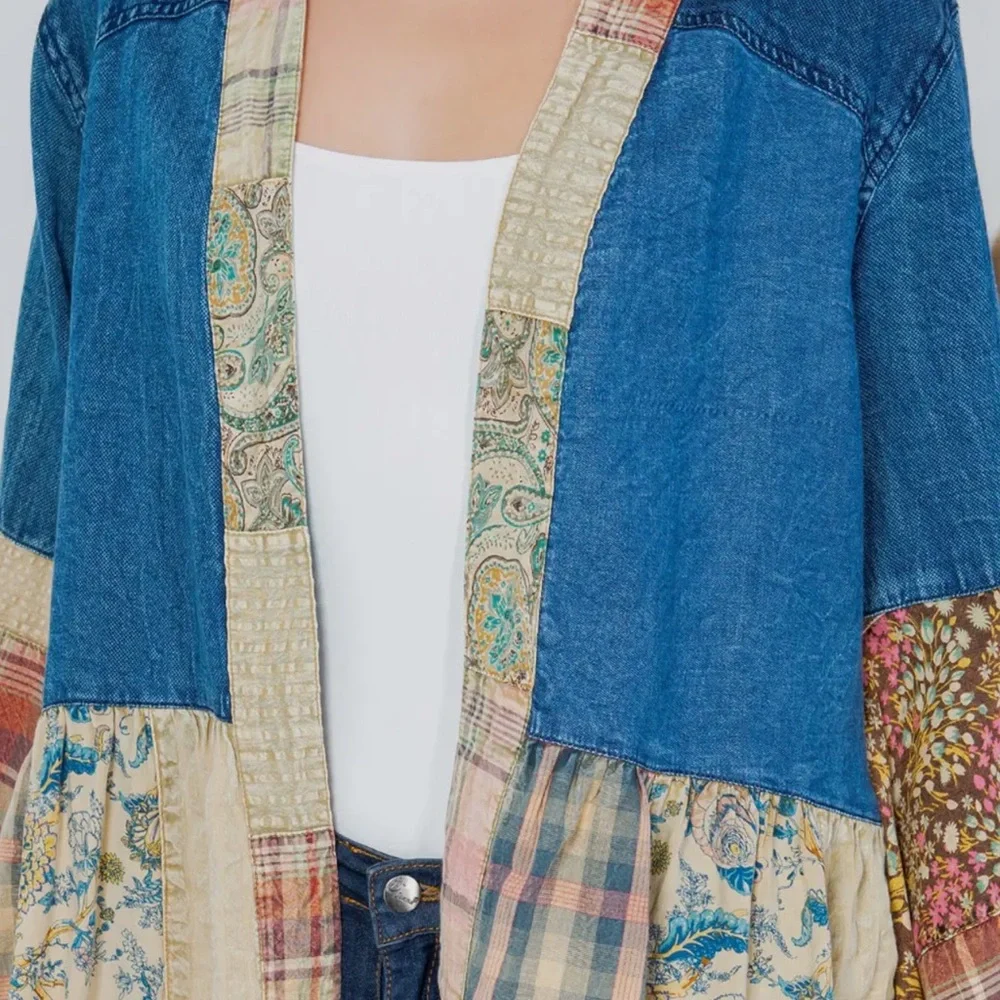 Patchwork Bohemian Jacket - Blue, Cream, Tan - Picture 4 of 6